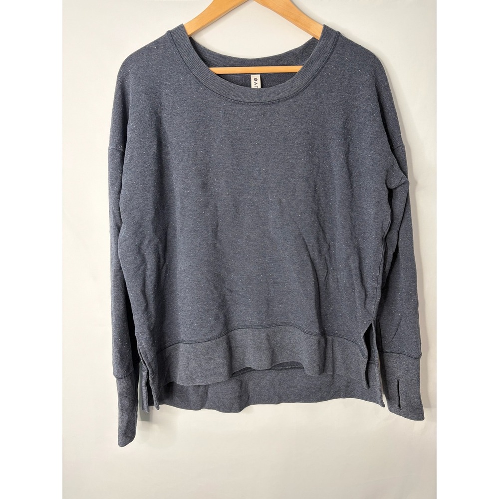 Athleta Sweatshirt Size M Blue Gray Heather Speckled Thumbhole Pullover Lounge